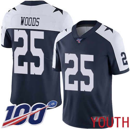 Youth Dallas Cowboys Limited Navy Blue Xavier Woods Alternate 25 100th Season Vapor Untouchable Throwback NFL Jersey